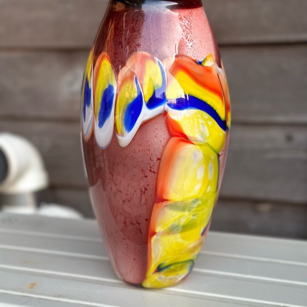 Multi color studio art glass vase